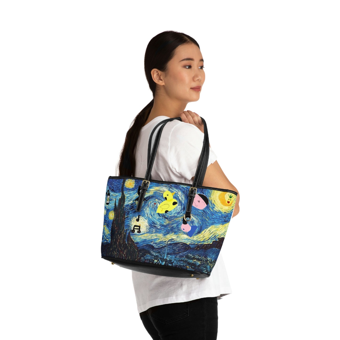 Vegan PU Leather Shoulder Bag with Oddly Starry Night Print by D.B.