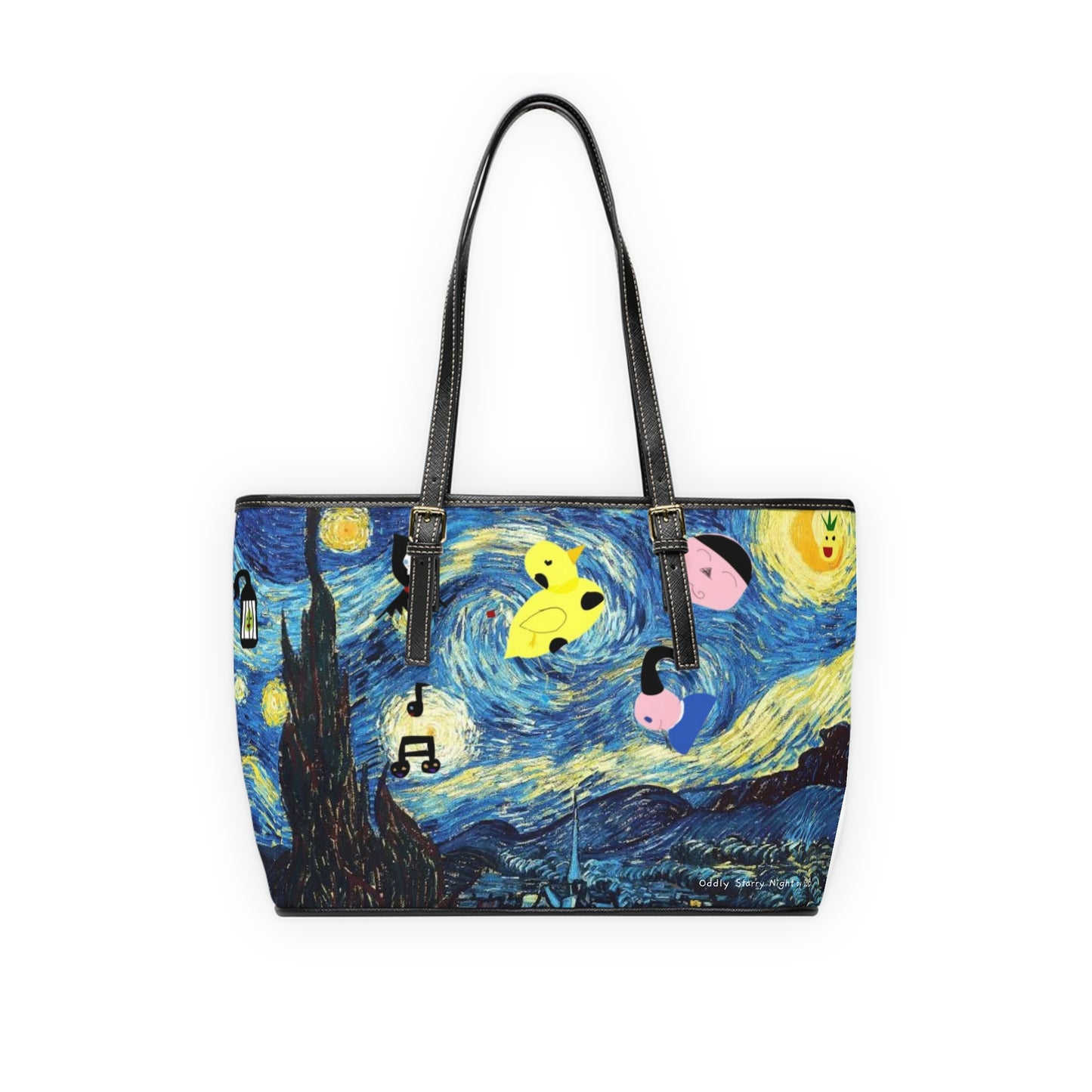 Vegan PU Leather Shoulder Bag with Oddly Starry Night Print by D.B.