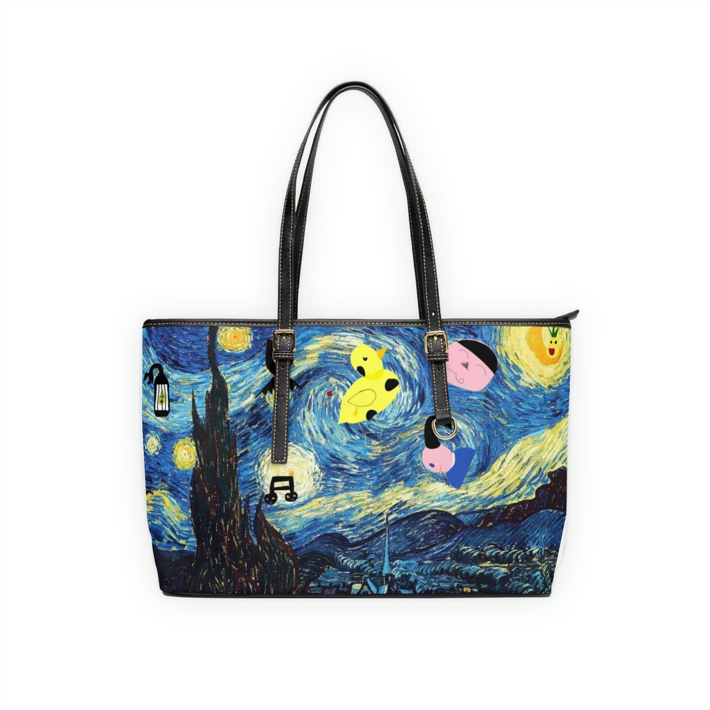 Vegan PU Leather Shoulder Bag with Oddly Starry Night Print by D.B.