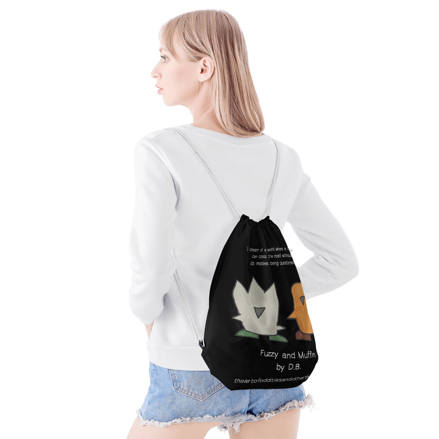 'I dream of a world' Drawstring Bag/Gym Bag/Library Bag with Fuzzy and Muffin Artwork by DB