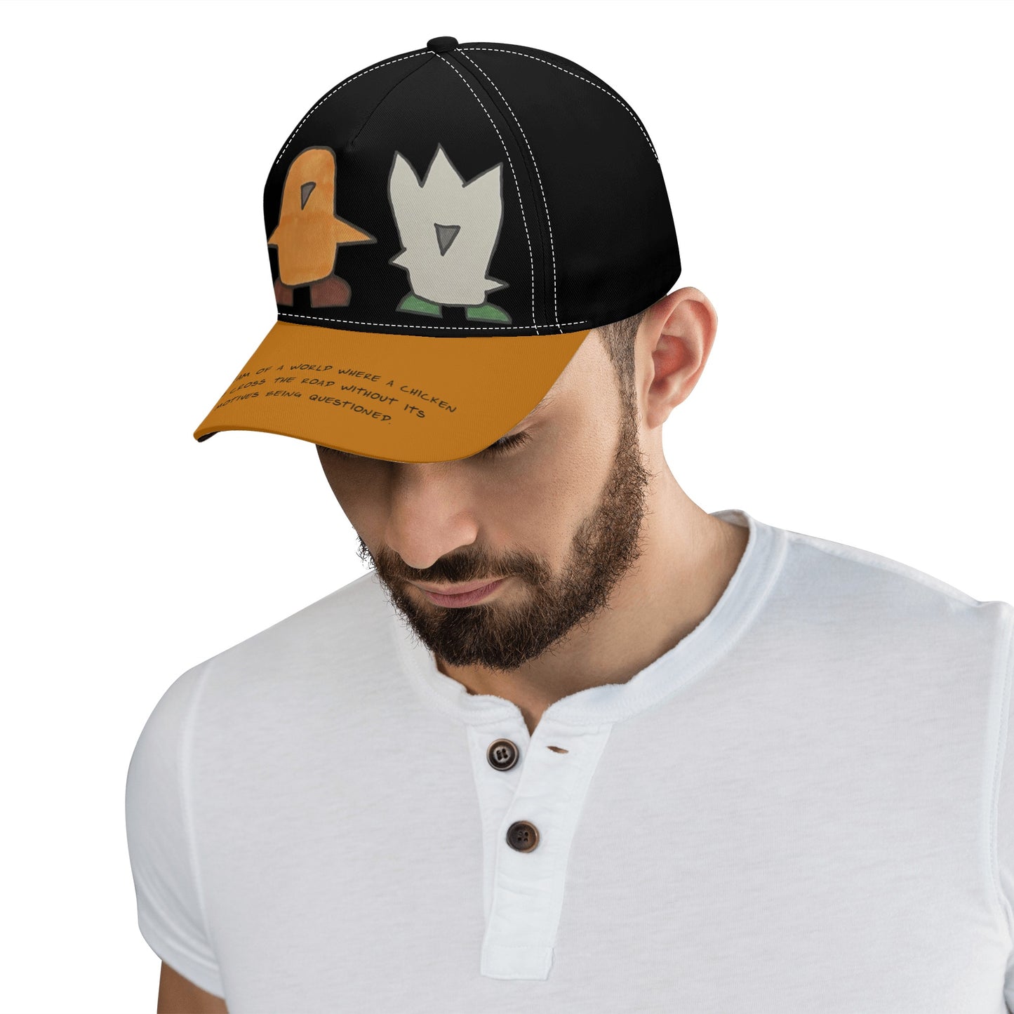 'I dream of a world' Baseball Cap in Black/Tan with Fuzzy and Muffin artwork by D.B.