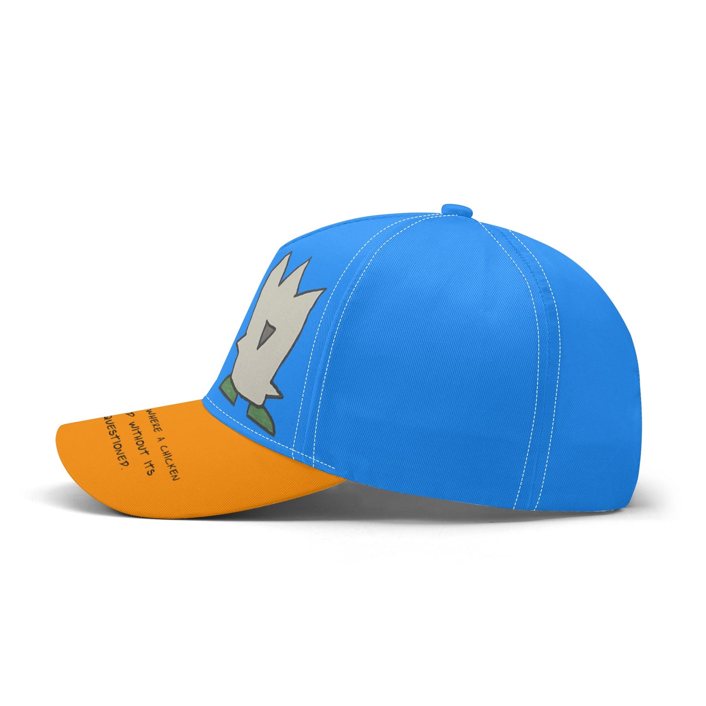 'I dream of a world' Baseball Cap in Blue/Orange with Fuzzy and Muffin artwork by D.B.
