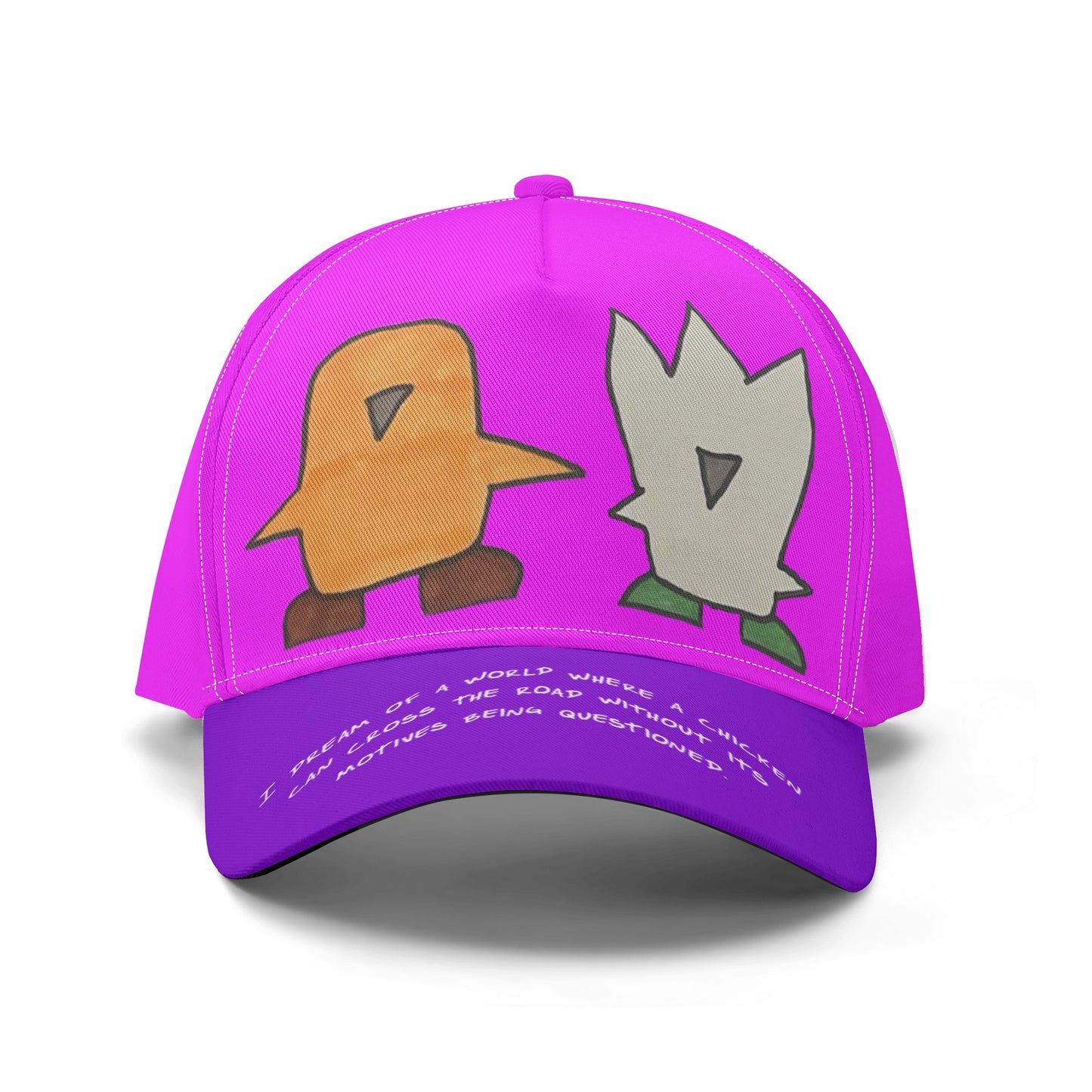 'I dream of a world' Baseball Cap with Fuzzy and Muffin artwork by DB  Pink/Purple