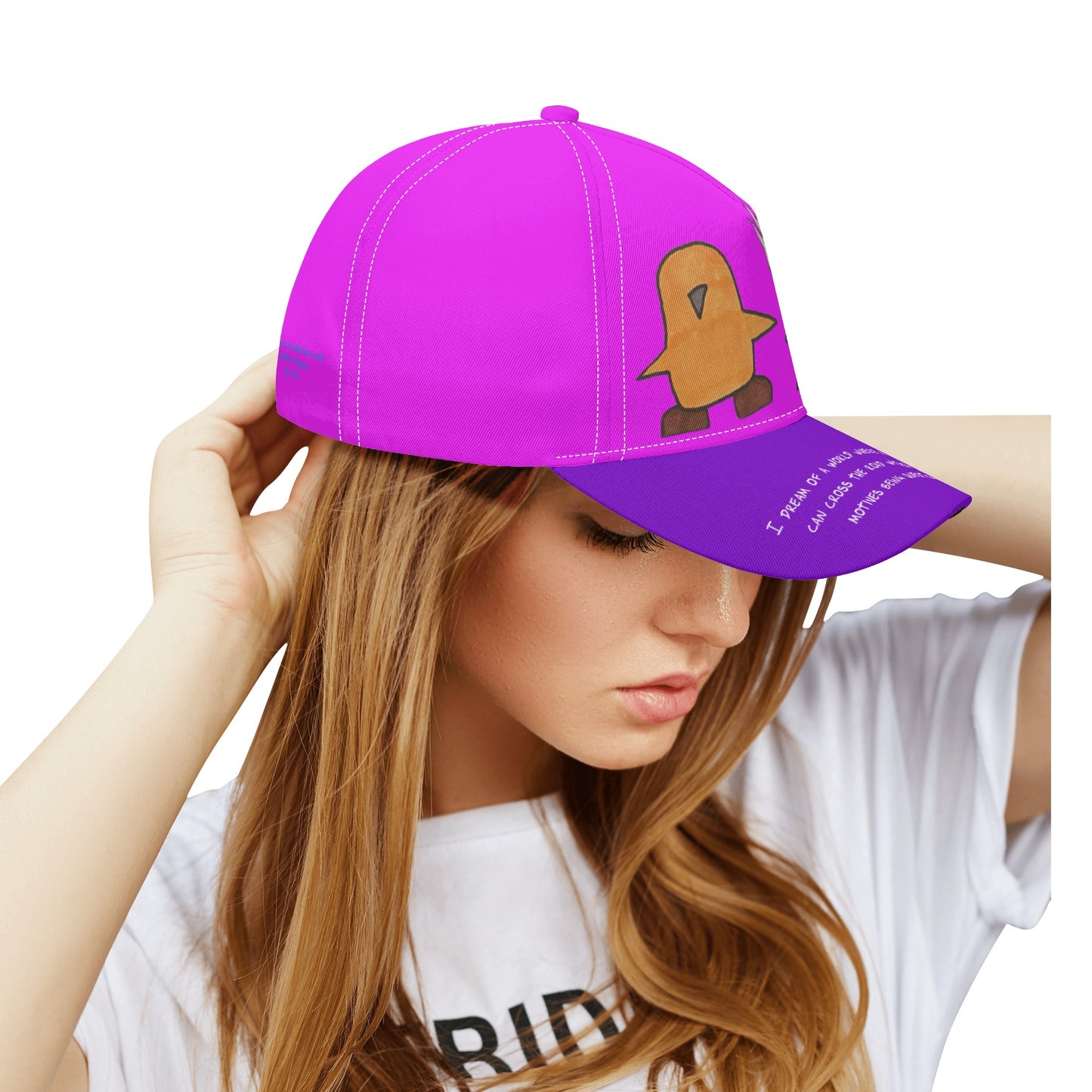 'I dream of a world' Baseball Cap with Fuzzy and Muffin artwork by DB  Pink/Purple
