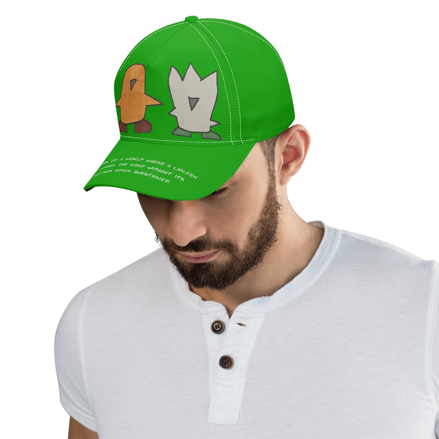 'I dream of a world' Baseball Cap with Fuzzy and Muffin artwork by DB in Green