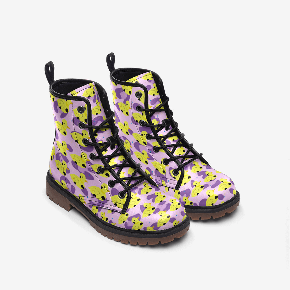 Casual Vegan Leather Lightweight boots Leopard Print with Myrtle the Four-Legged Chicken by D.B. print