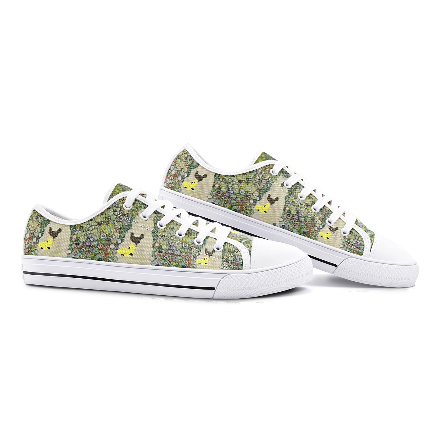 Unisex Low Top Canvas Shoes with Myrtle and Gustavs Chickens by D.B. print