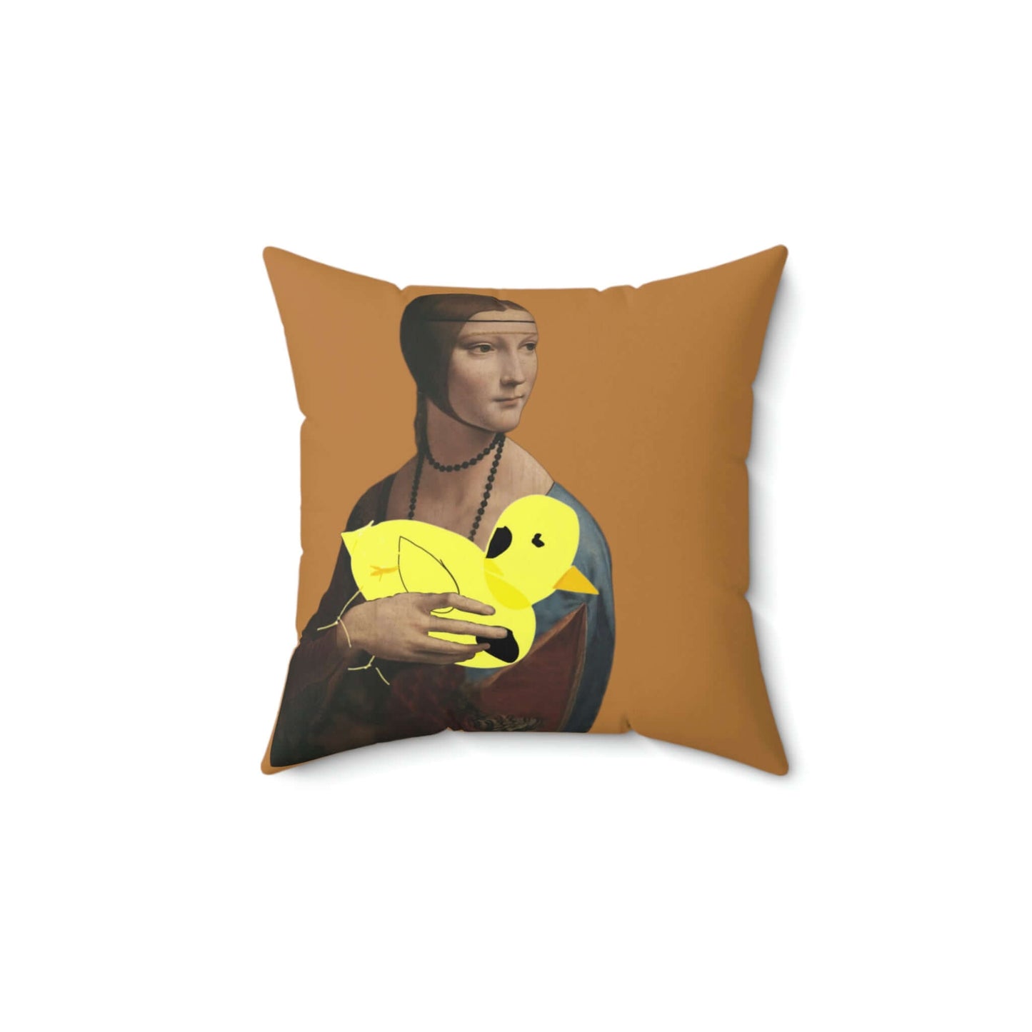 Faux Suede Square Pillow/Cushion Case with Lady with the Four-Legged Chicken Print by D.B.