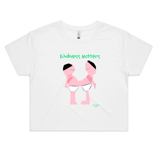 Kindness Matters featuring Nima and Dawa by D.B. print on Women's Crop Tee