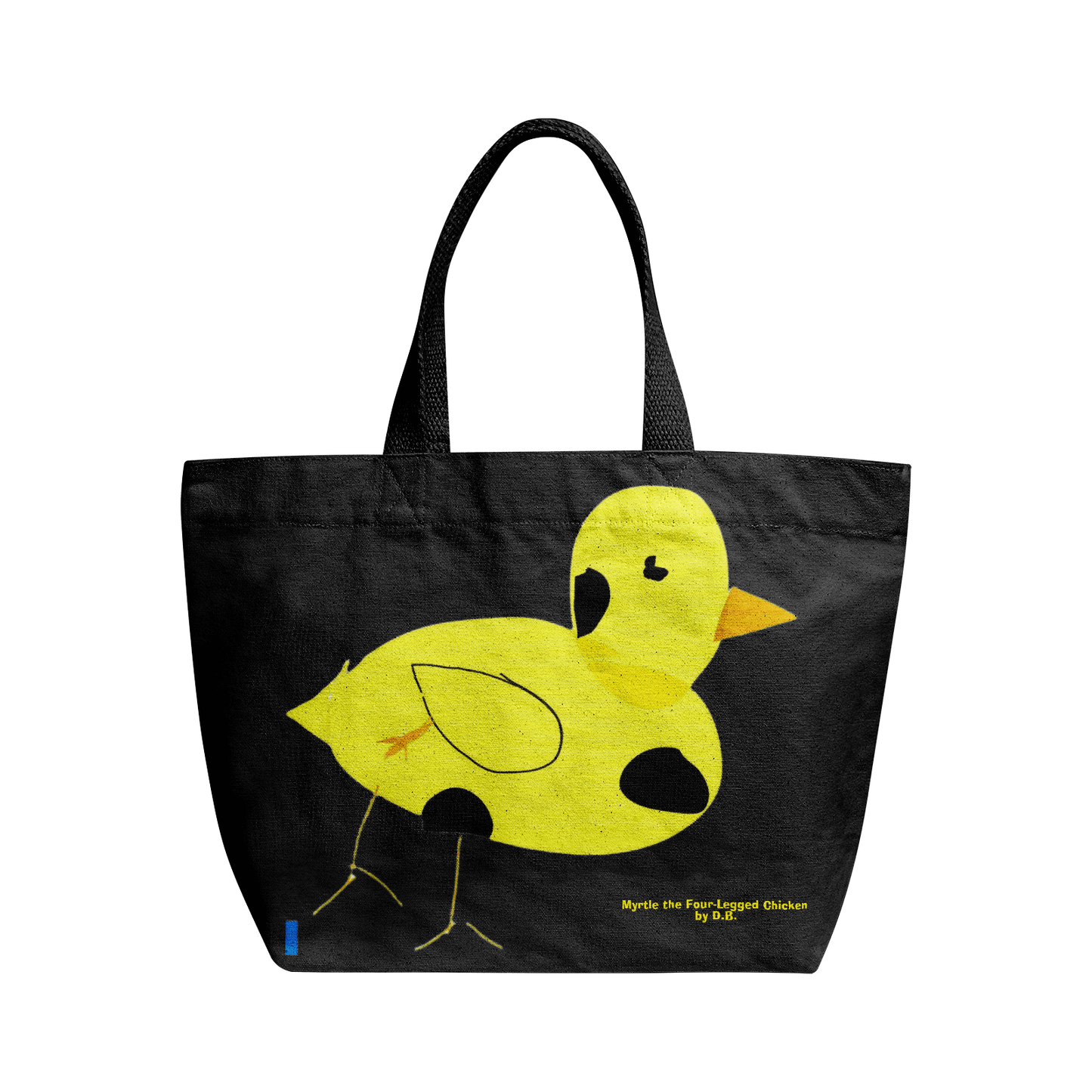 Heavy Duty and Strong Natural Canvas Tote Bags in black with Myrtle the Four-Legged Chicken by D.B. print