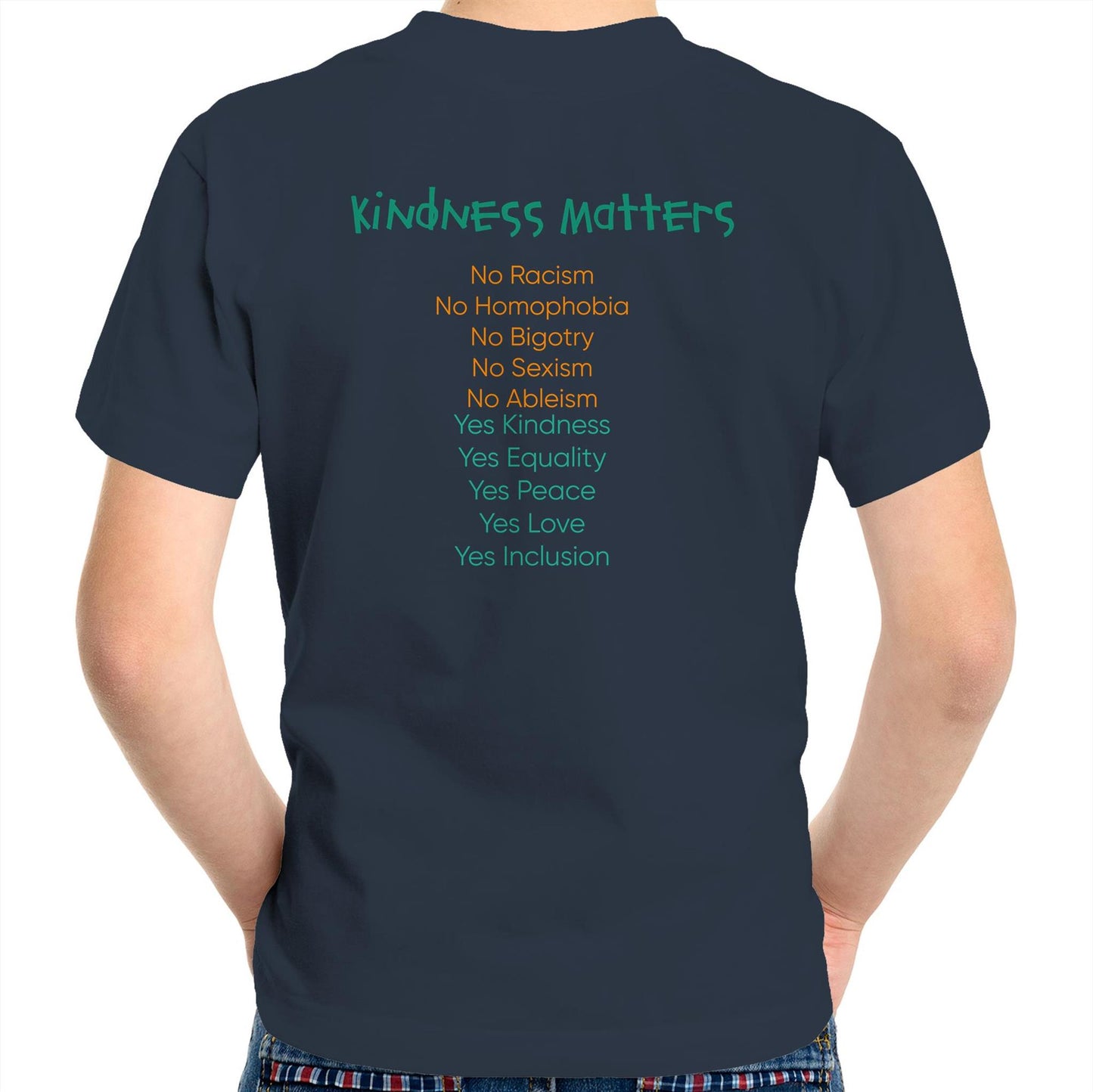 Kindness Matters, Kids Youth Crew T-Shirt by D.B. - Front and Back printing