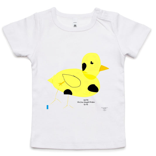 Infant Wee Tee with Myrtle the Four-Legged Chicken print by D.B.