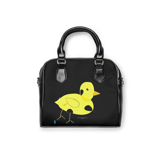 Vegan Leather Shoulder Handbag with Myrtle the Four-Legged Chicken print by D.B.