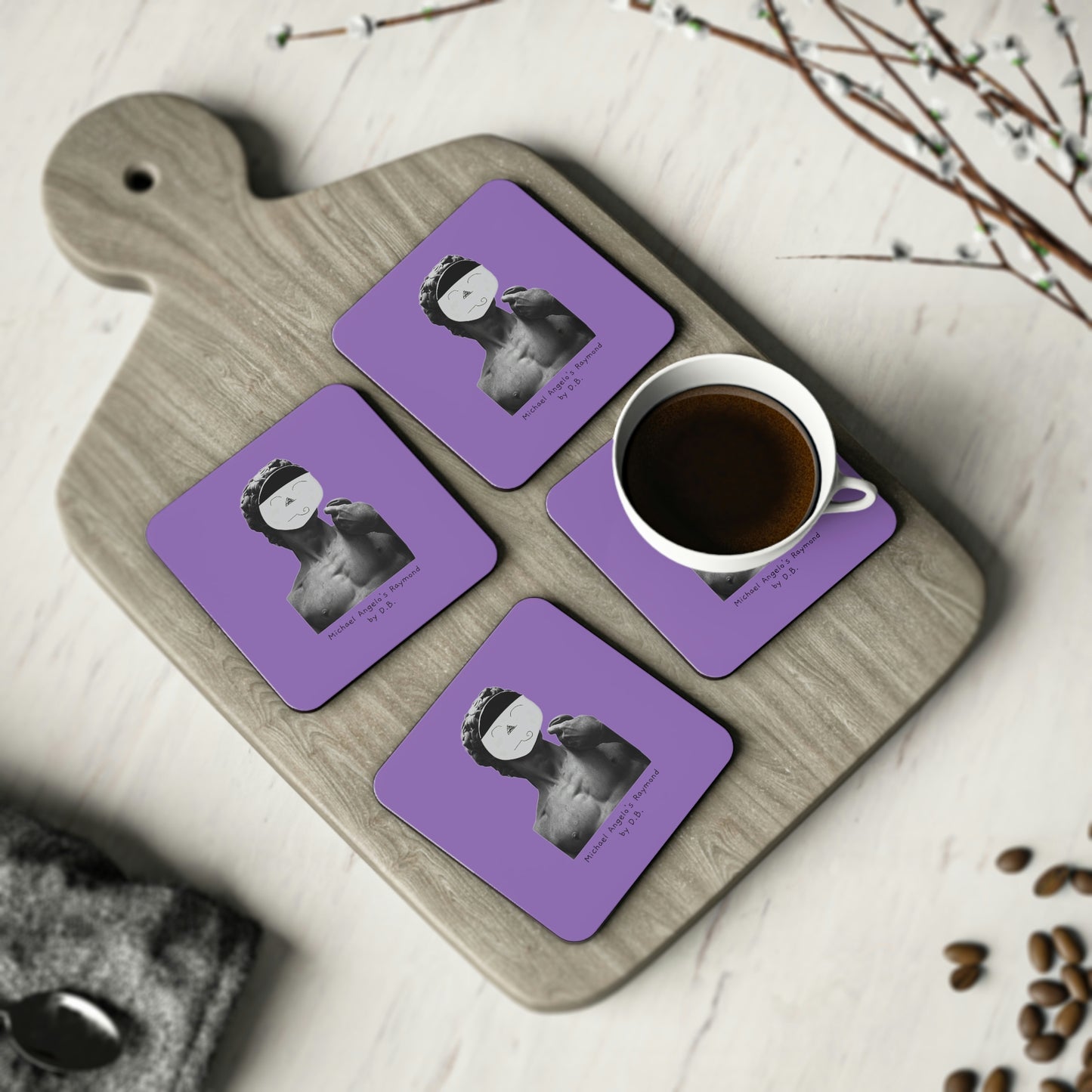 Stylish Drink Coasters with Michael Angelo's Raymond print by D.B.