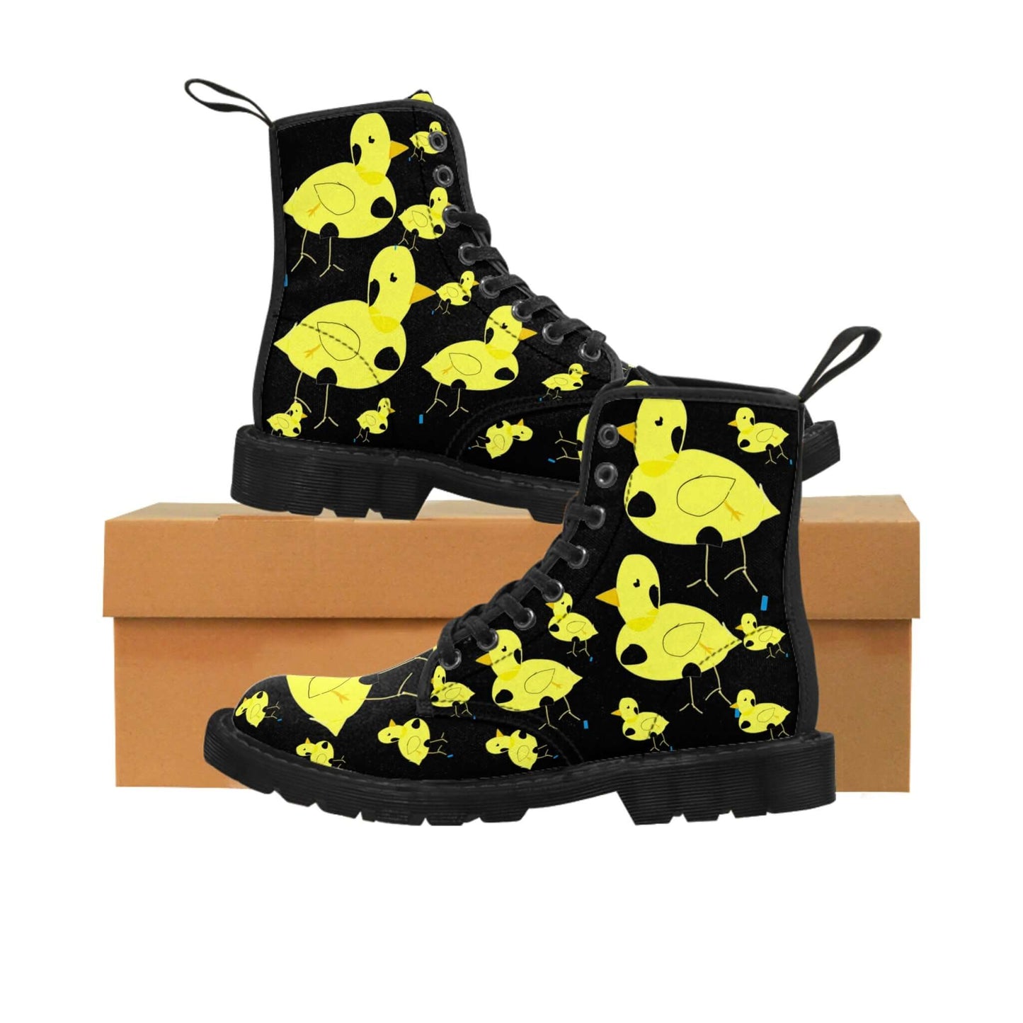 Canvas Boots with Myrtle the Four-Legged Chicken by D.B. print (women's sizing)
