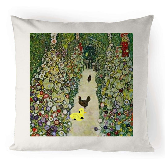 100% Linen Cushion Cover with Myrtle the Four-Legged Chicken print by D.B.