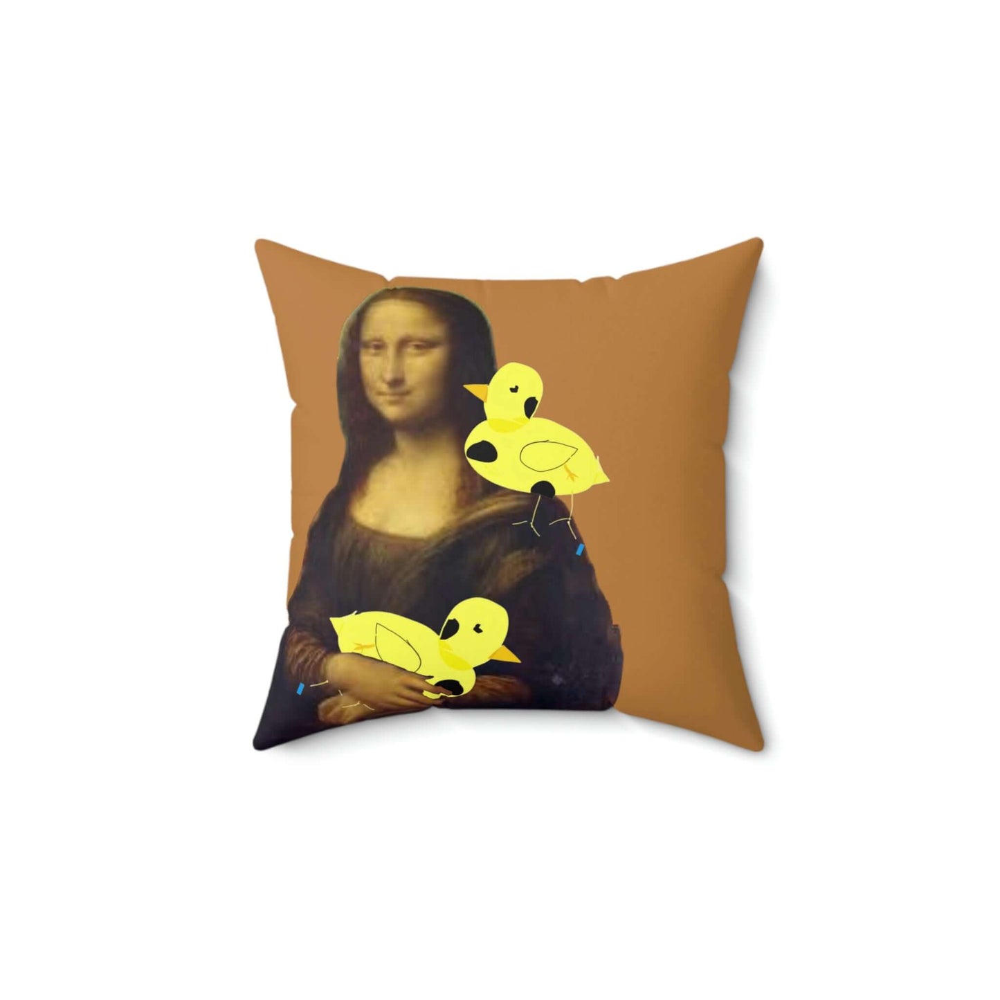 Faux Suede Square Pillow Case with Mona 'The Crazy Chicken Lady' Lisa print by D.B.