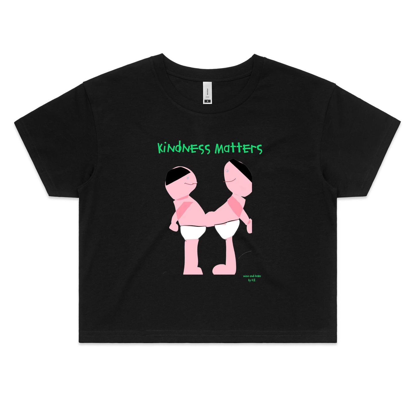 Kindness Matters featuring Nima and Dawa by D.B. print on Women's Crop Tee