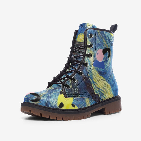 Casual Leather Lightweight boots with Oddly Starry Nights Print by D.B.