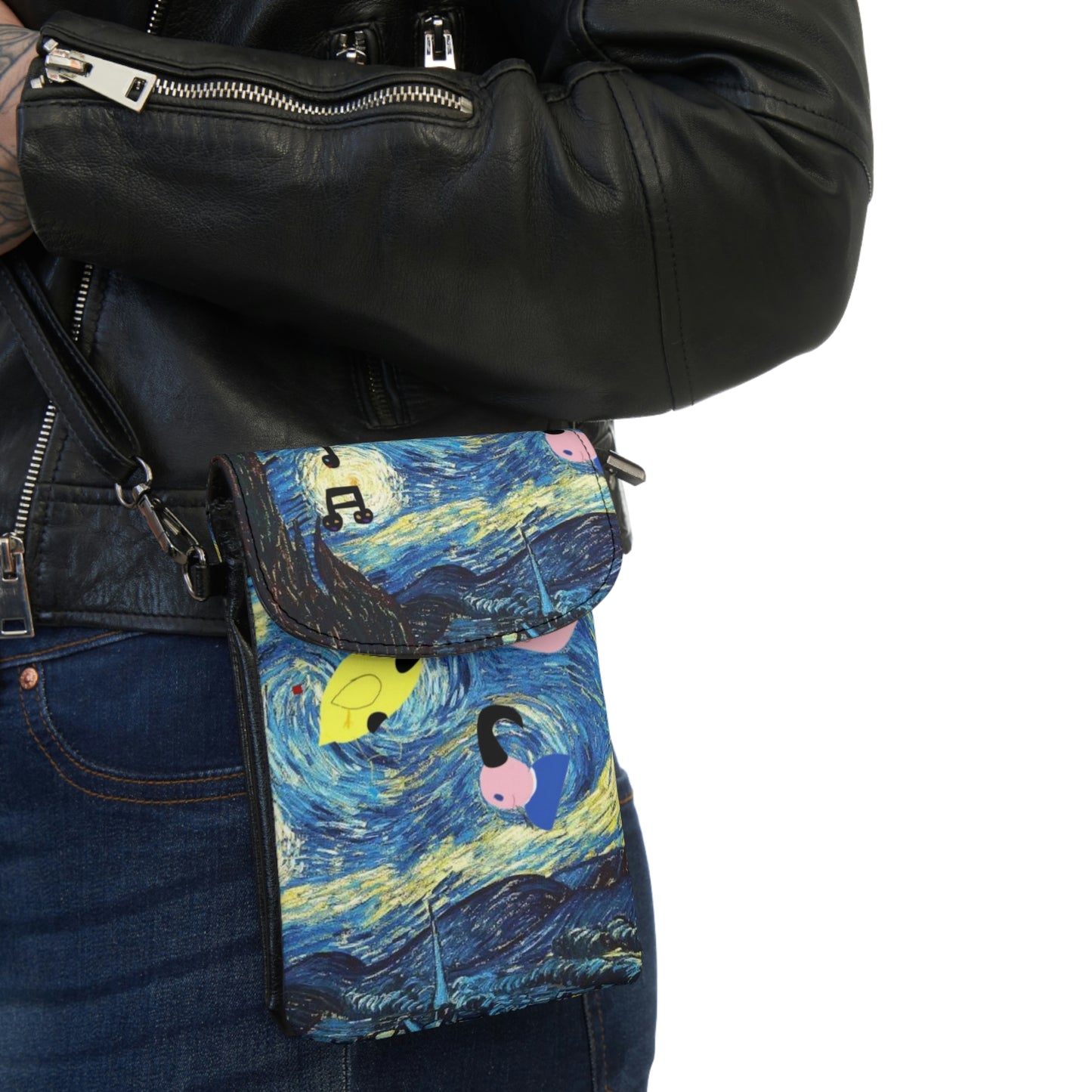 Small Cell Phone Wallet/Handbag in Vegan Leather with Oddly Starry Night by DB print