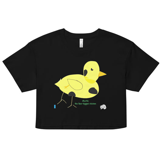 Myrtle the four-legged chicken by DB printed on Women’s crop top