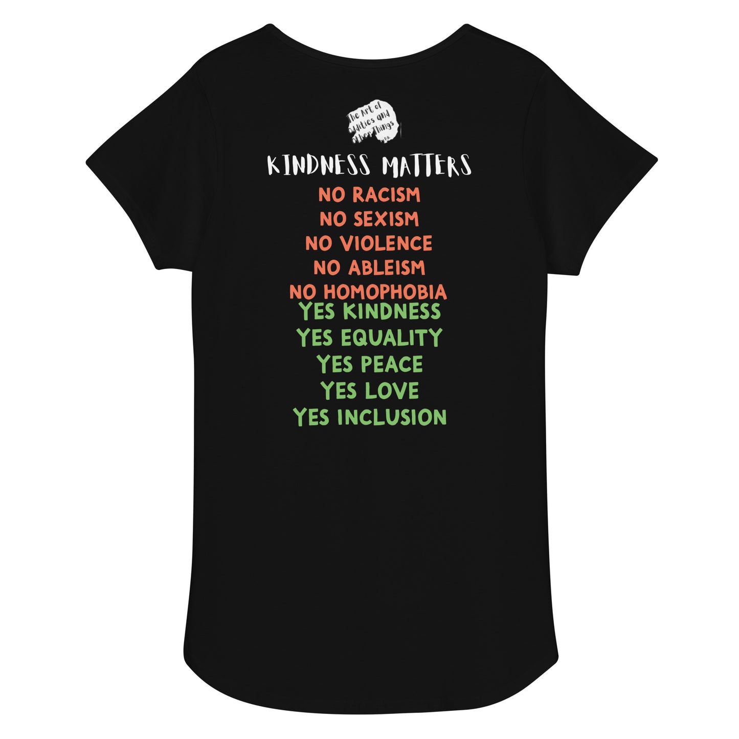 Kindness Matters, Nima and Dawa Tee printed both sides, by DB Art printed on Women’s round neck tee
