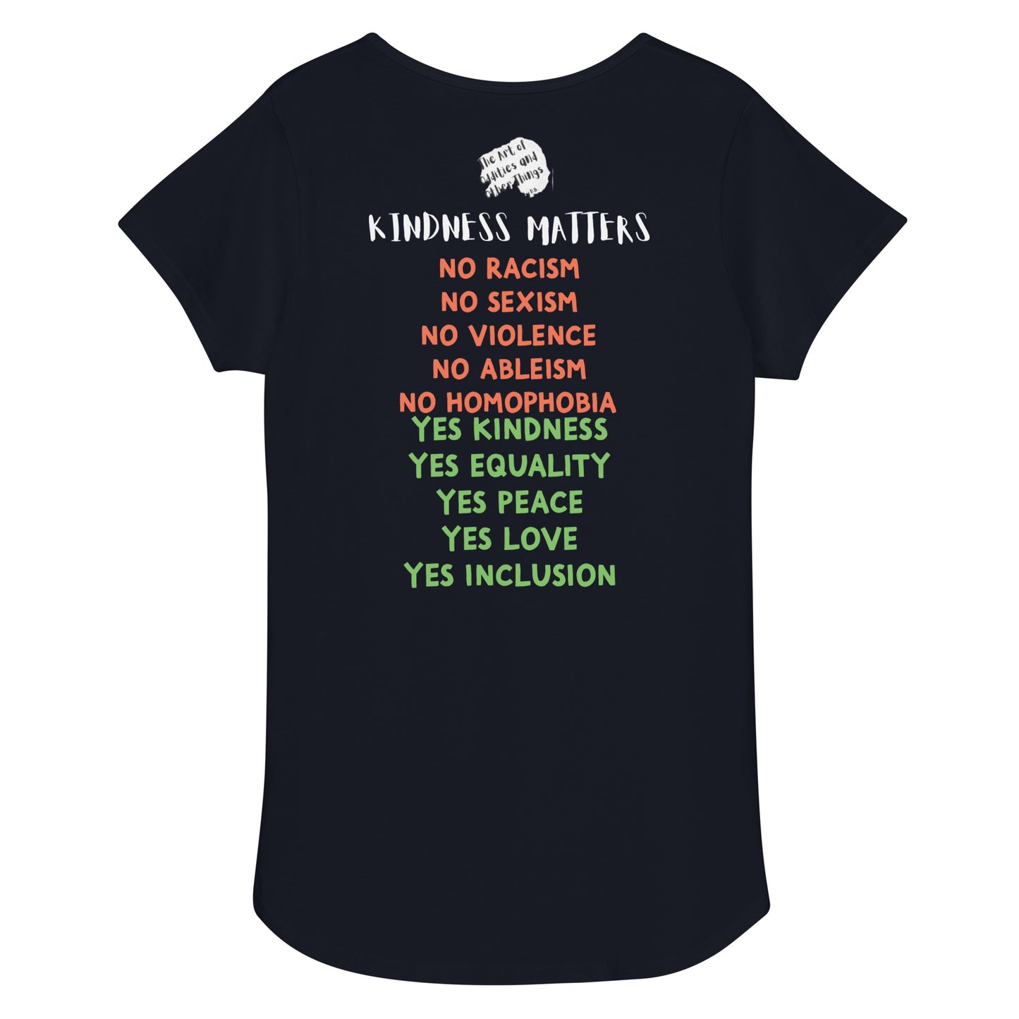 Kindness Matters, Nima and Dawa Tee printed both sides, by DB Art printed on Women’s round neck tee